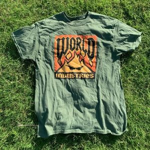 World Industries tee olive green/orange Sz Large.